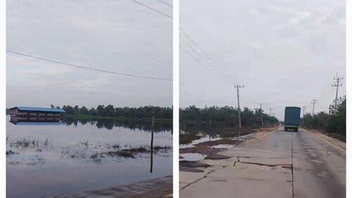 Banjir di Jalintim Kilometer 83 Desa Kemang, Kecamatan Pangkalan Kuras, Kabupaten Pelalawan Riau sudah kering total. (Foto: Tribun Pekanbaru)